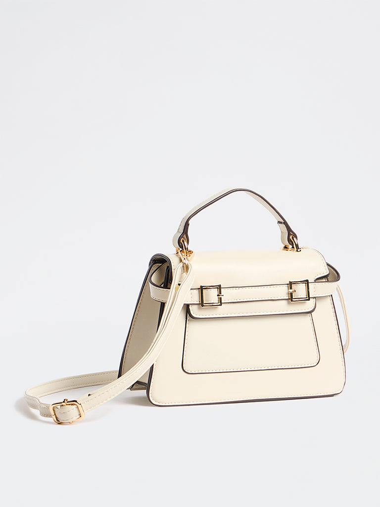 Westside Ivory Buckle-Detail Trapezium Crossbody Sling Bag