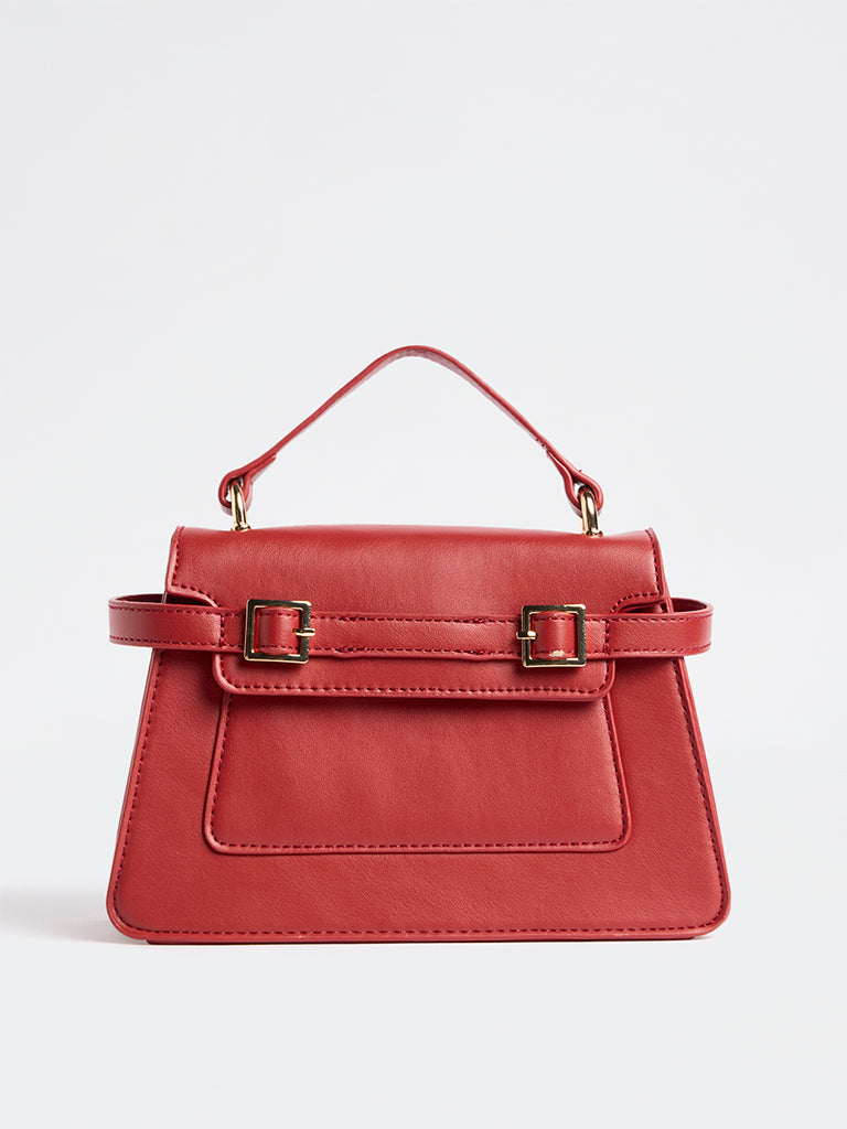 Westside Red Buckle-Detail Trapezium Crossbody Sling Bag
