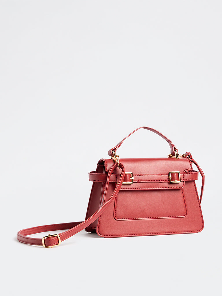 Westside Red Buckle-Detail Trapezium Crossbody Sling Bag