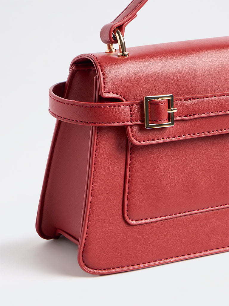 Westside Red Buckle-Detail Trapezium Crossbody Sling Bag