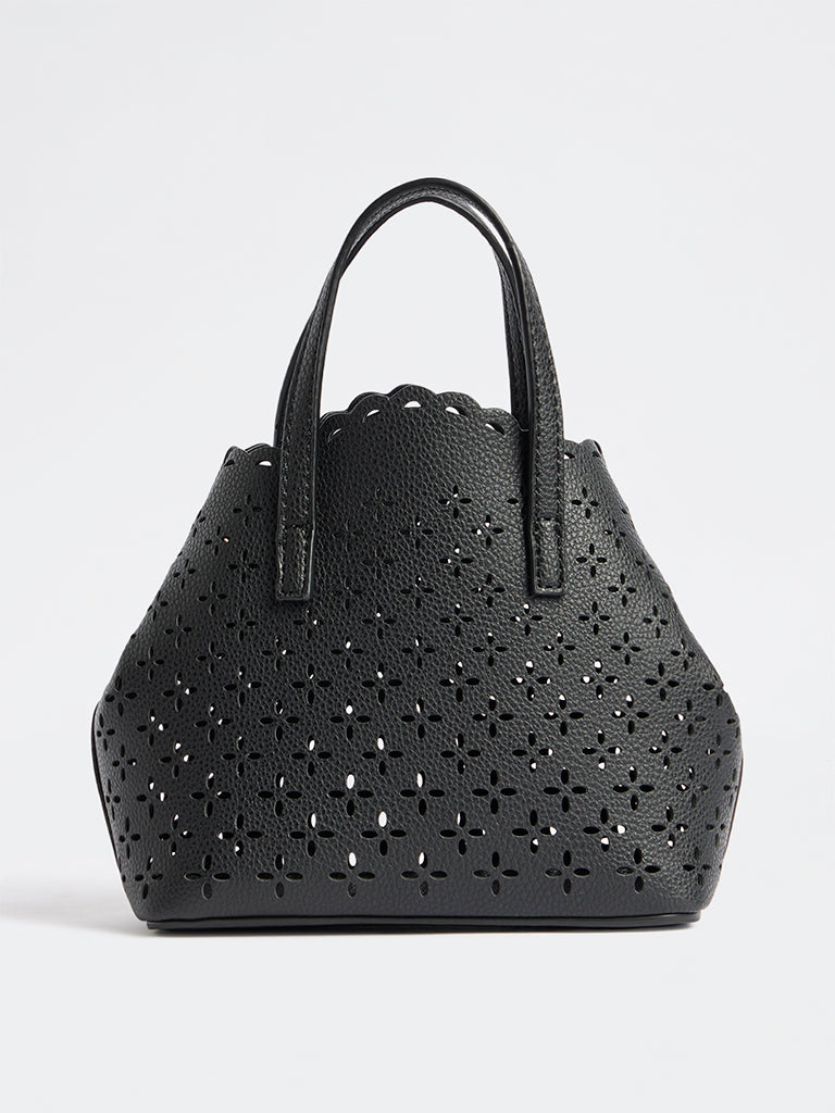 Westside Black Floral Laser-Cut Crossbody Sling Bag