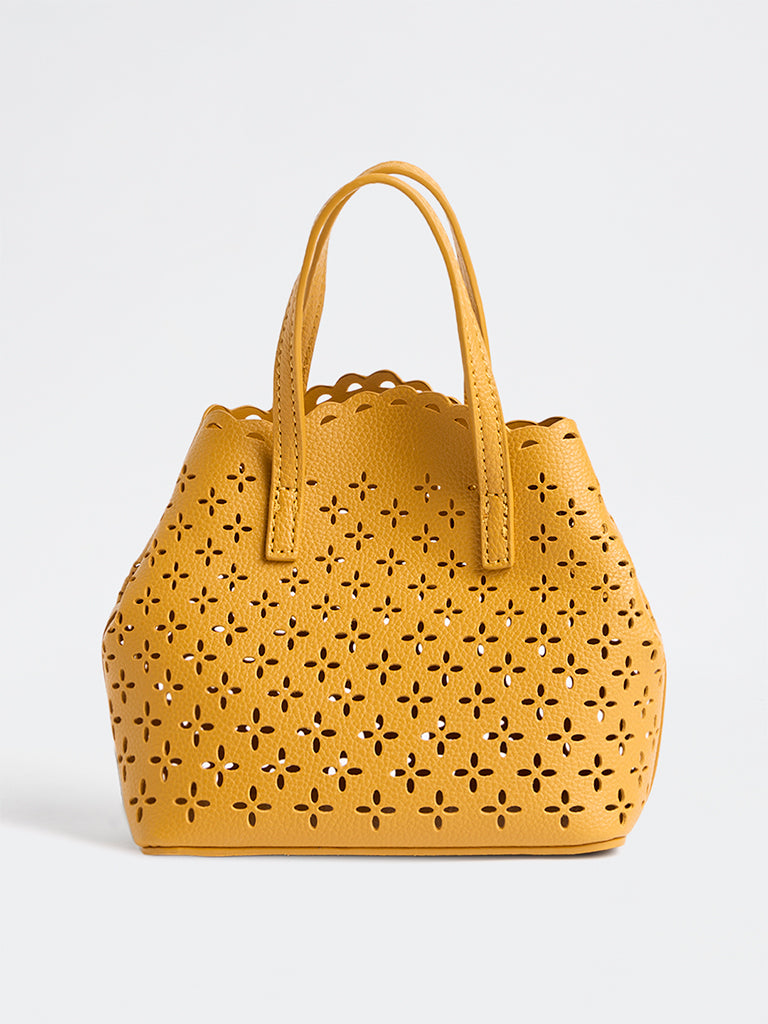 Westside Mustard Floral Laser-Cut Crossbody Sling Bag