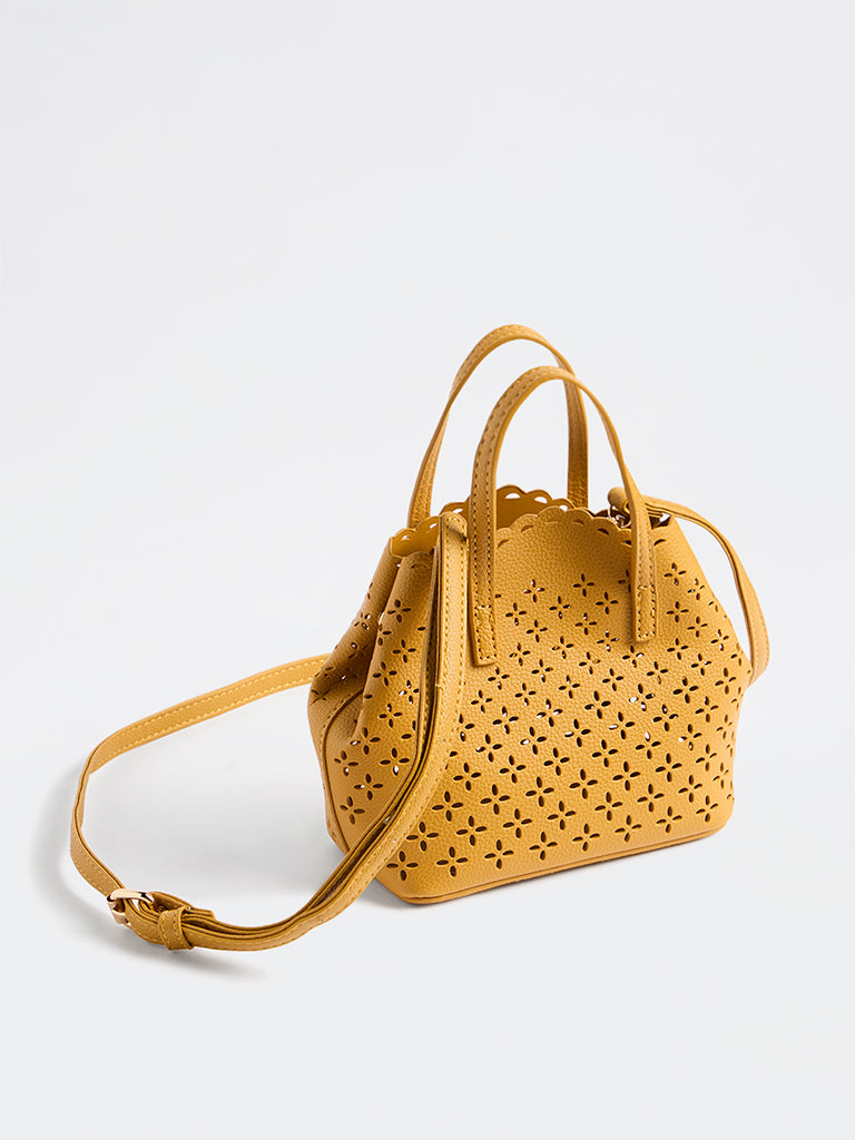 Westside Mustard Floral Laser-Cut Crossbody Sling Bag