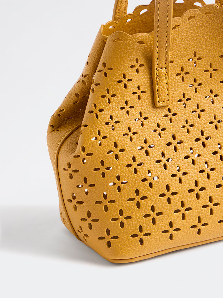 Westside Mustard Floral Laser-Cut Crossbody Sling Bag