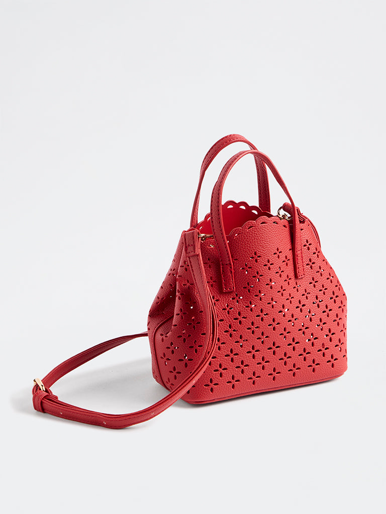Westside Red Floral Laser-Cut Crossbody Sling Bag