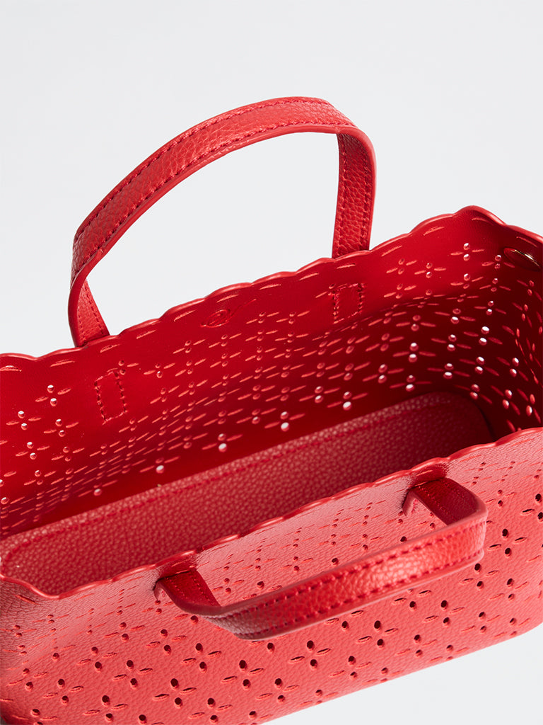Westside Red Floral Laser-Cut Crossbody Sling Bag