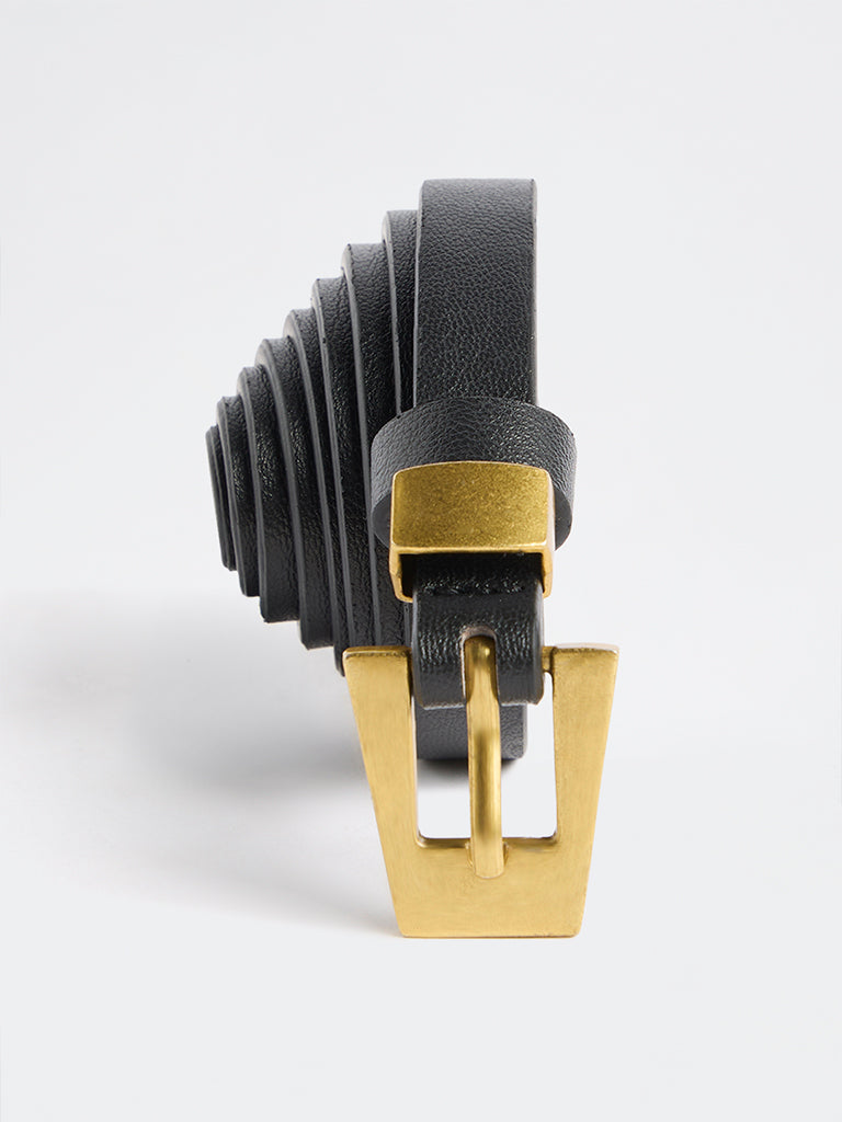 Westside Accessories Black Textured Trapezium Buckle Belt