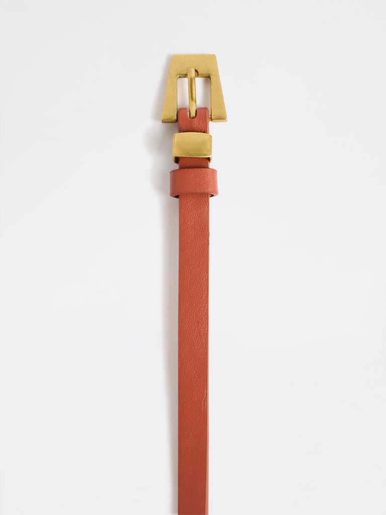 Westside Accessories Orange Textured Trapezium Buckle Belt