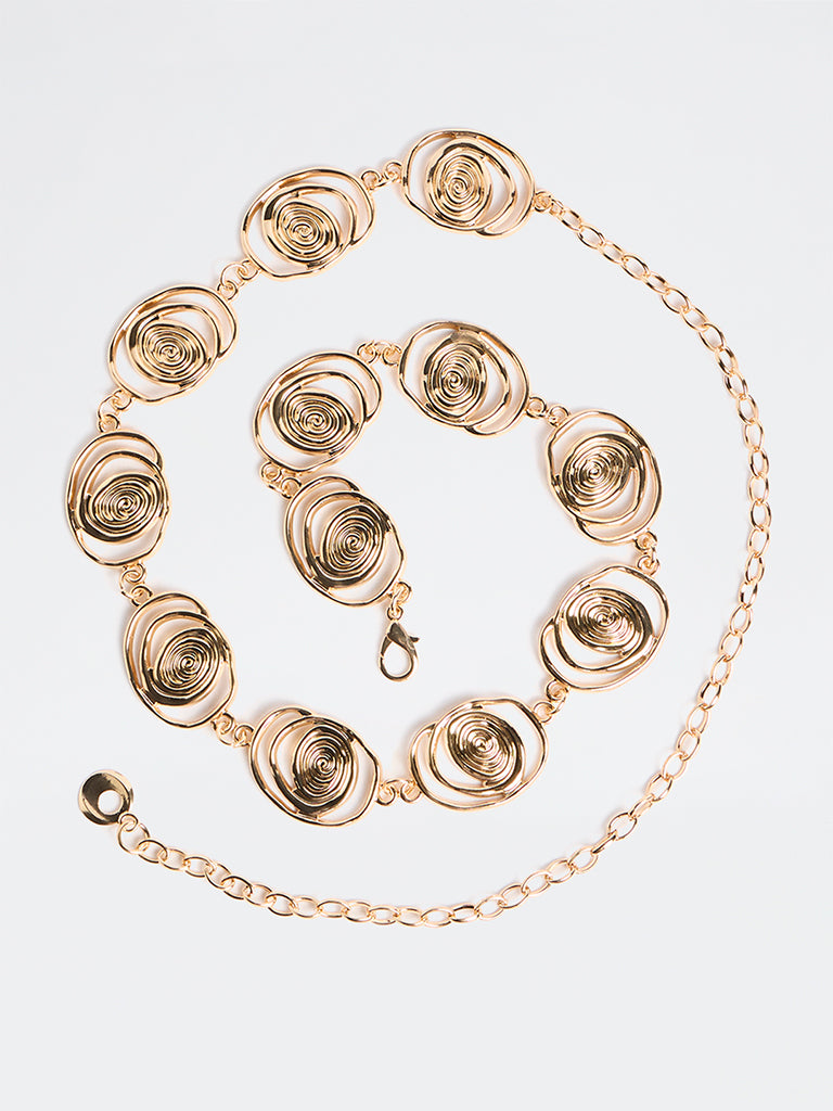 Westside Accessories Gold Metal Spiral Charm Link Belt