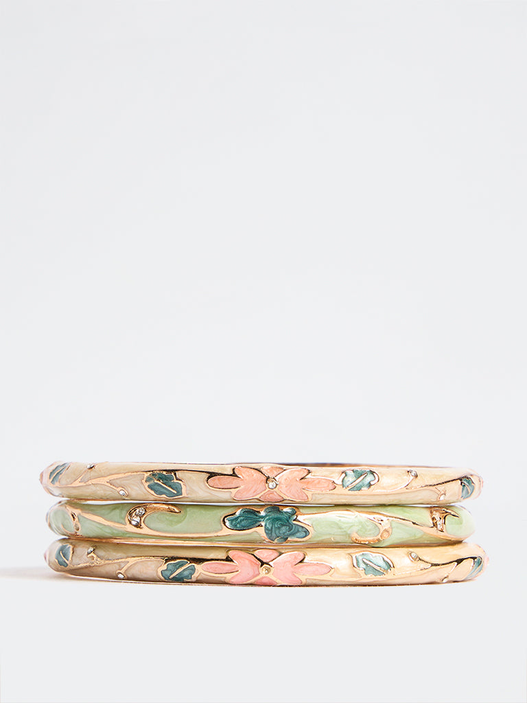 Westside Accessories Multicolour Floral Design Enamel Bangles - Pack of 3