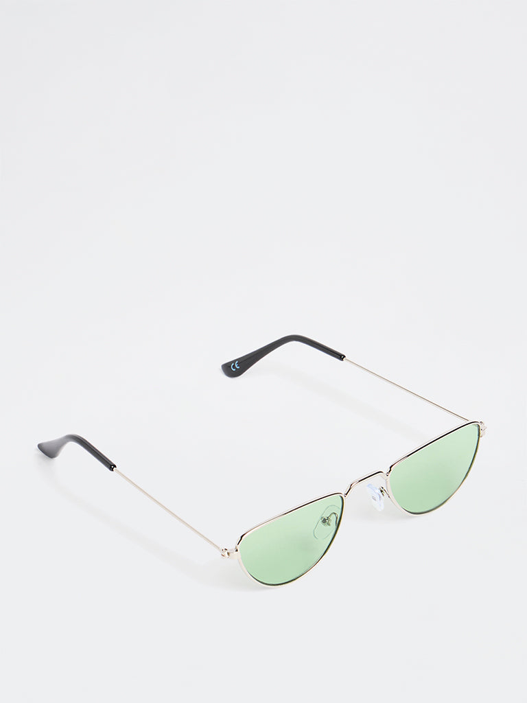 Westside Accessories Green Geometric Metal Sunglasses - Comes with a Pouch and Cleaning Cloth