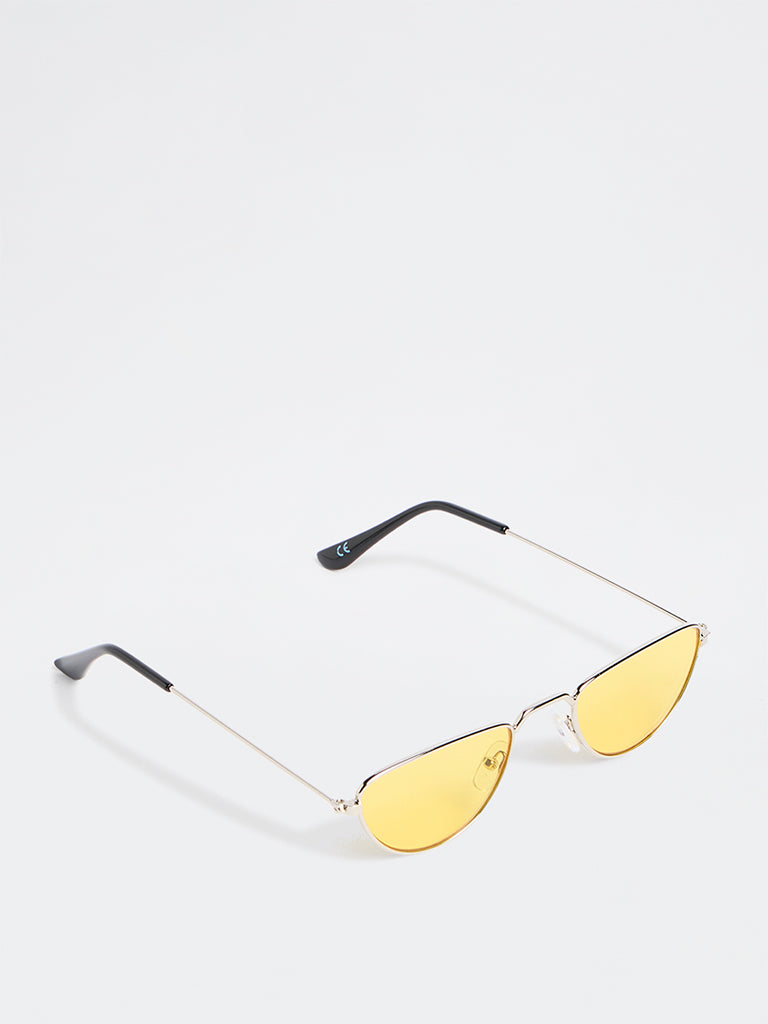 Westside Accessories Yellow Geometric Metal Sunglasses - Comes with a Pouch and Cleaning Cloth