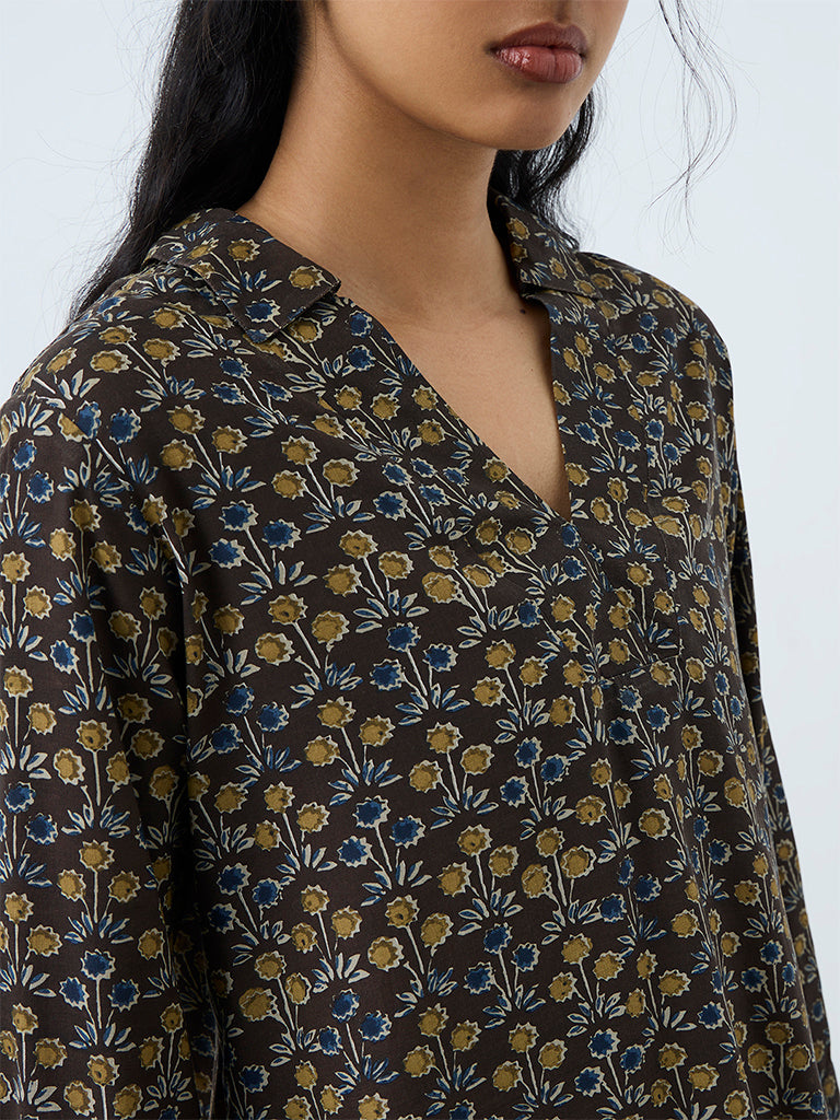 Utsa Black Floral Printed Tunic