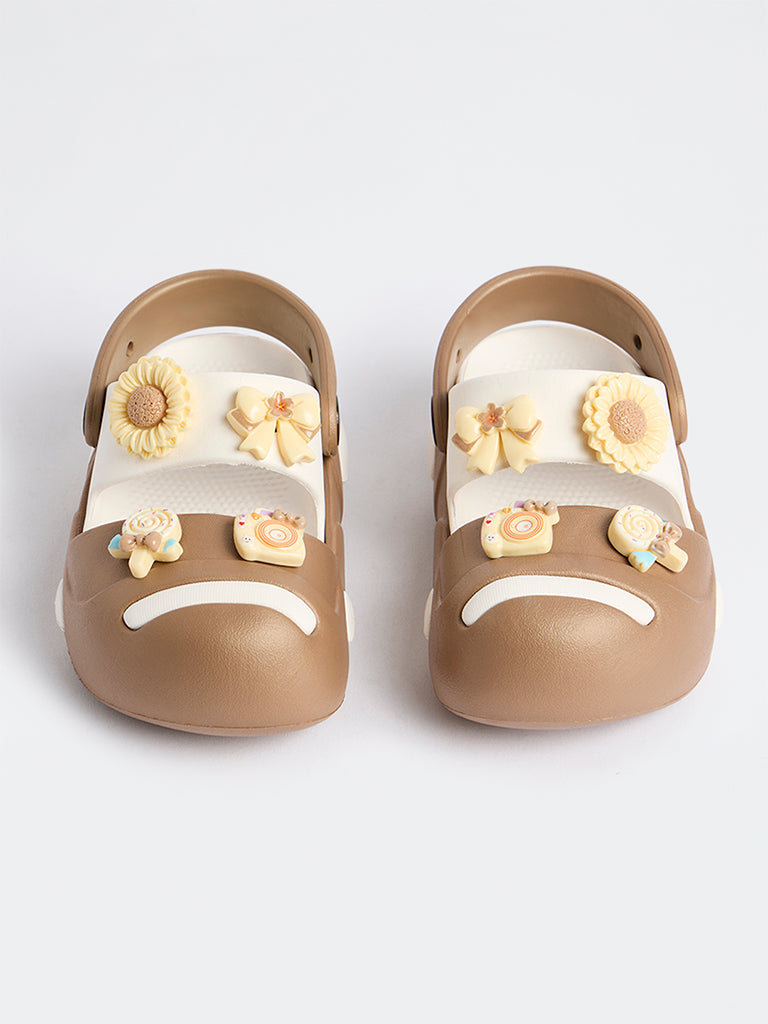 Yellow Brown Appliqué-Detailed Clogs