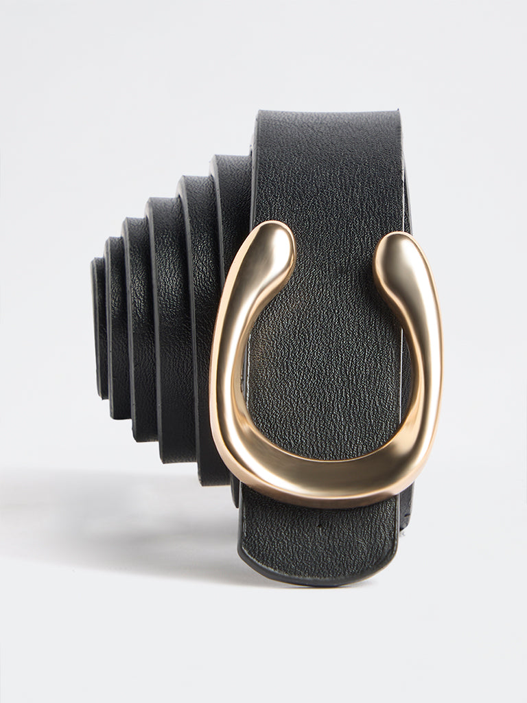 Westside Accessories Black Textured Horseshoe Buckle Belt