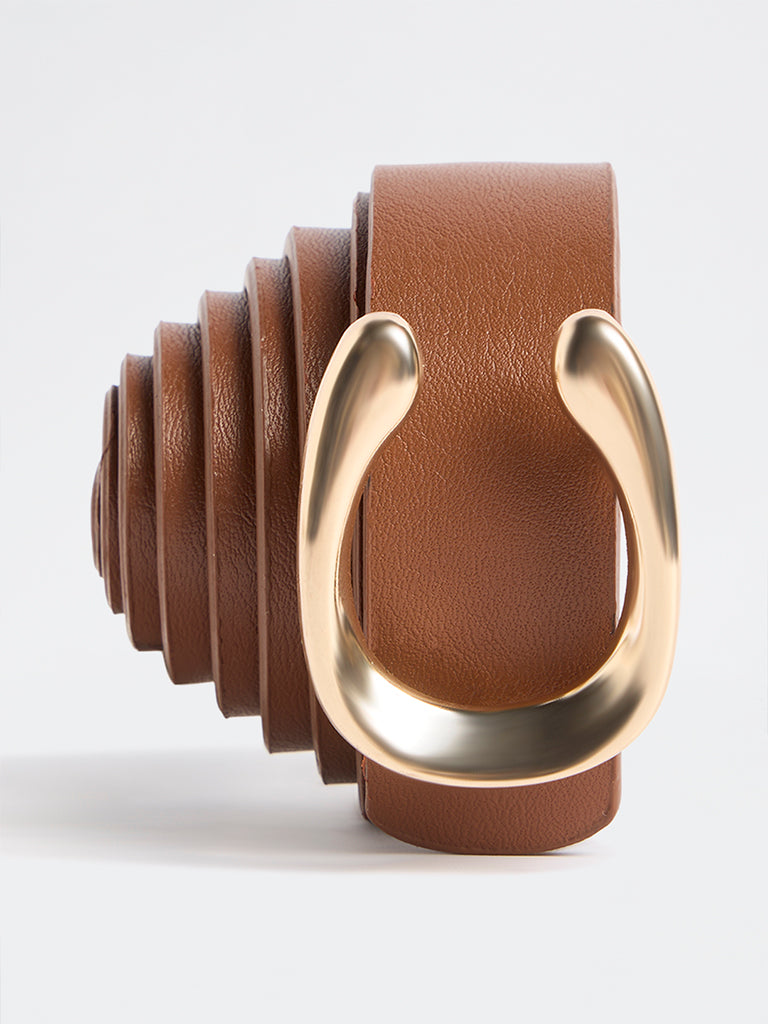 Westside Accessories Tan Textured Horseshoe Buckle Belt