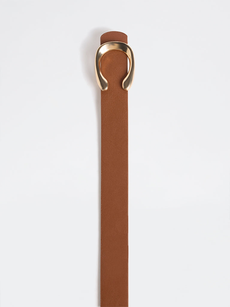 Westside Accessories Tan Textured Horseshoe Buckle Belt