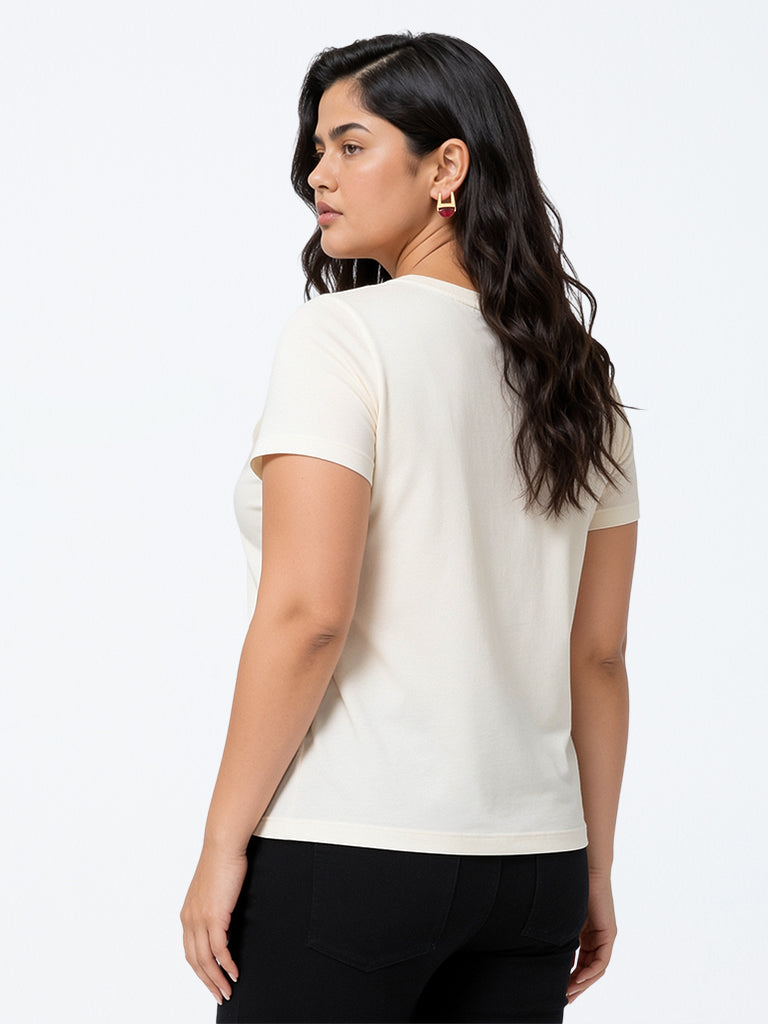 Gia Off-White Floral Printed Cotton T-Shirt