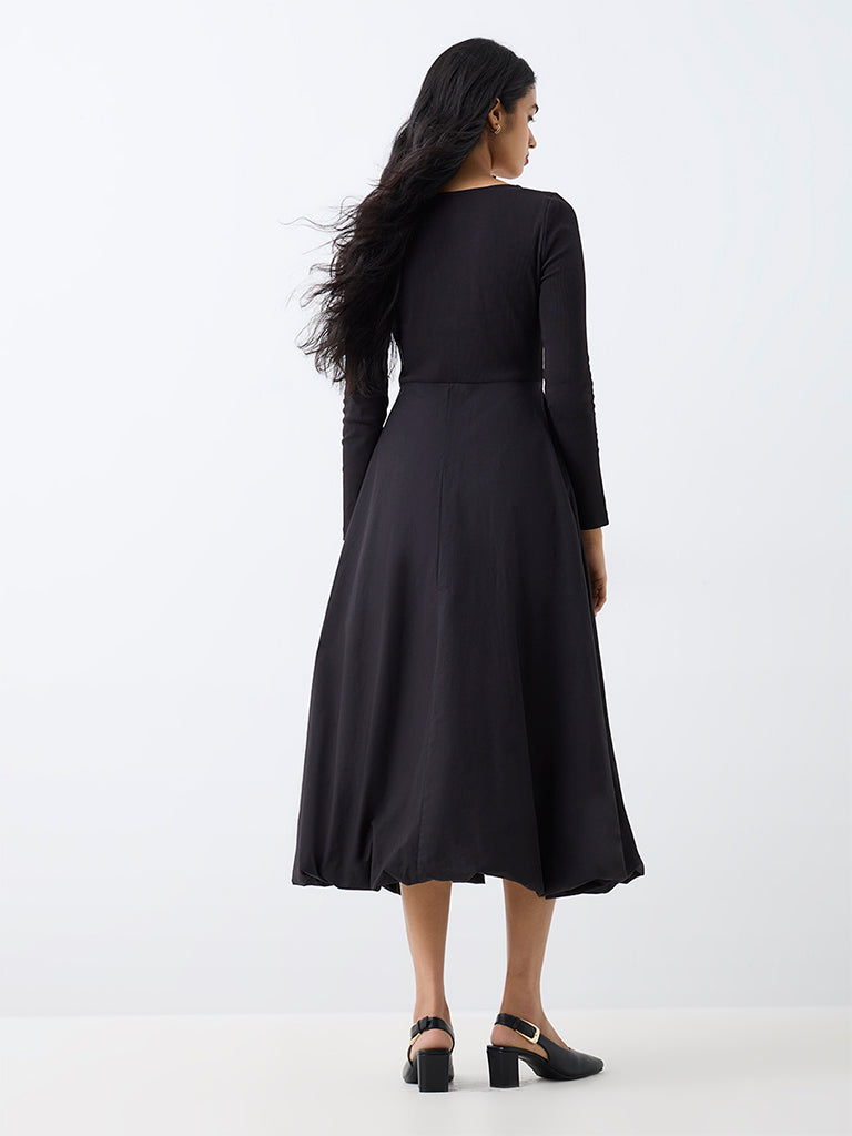 LOV Black Belt-Detail Cotton-Blend Bubble Dress