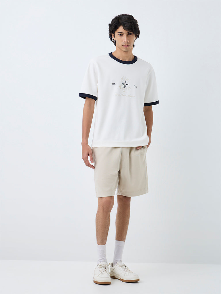 Nuoflexx Off-White Graphic Printed Cotton-Blend T-Shirt