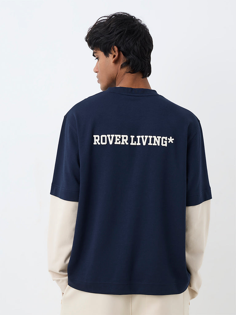 Nuoflexx Navy Typographic Relaxed-Fit Cotton-Blend T-Shirt