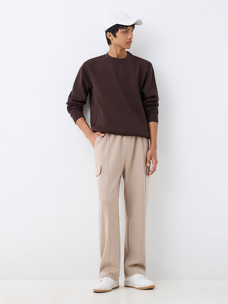 Nuoflexx Light Taupe Cargo-Style Relaxed-Fit Mid-Rise Track Pants