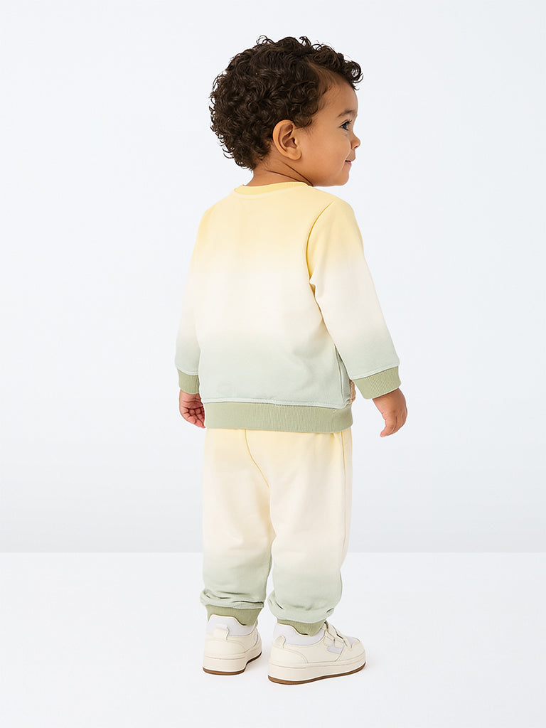 HOP Baby Boys Yellow Animal Applique Cotton Sweatshirt and Joggers Set