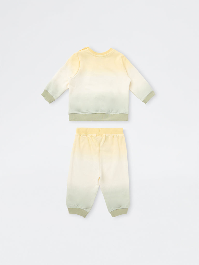 HOP Baby Boys Yellow Animal Applique Cotton Sweatshirt and Joggers Set