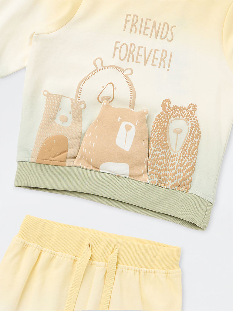 HOP Baby Boys Yellow Animal Applique Cotton Sweatshirt and Joggers Set