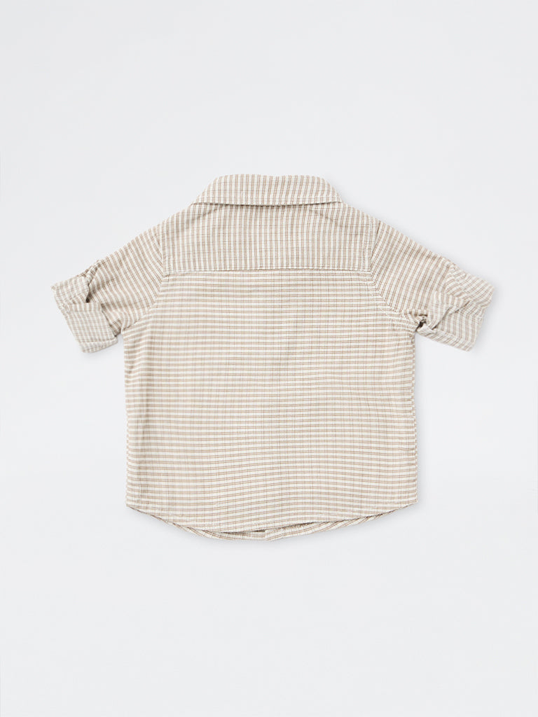 HOP Baby Boys Beige Checkered Cotton Shirt with Attached T-Shirt