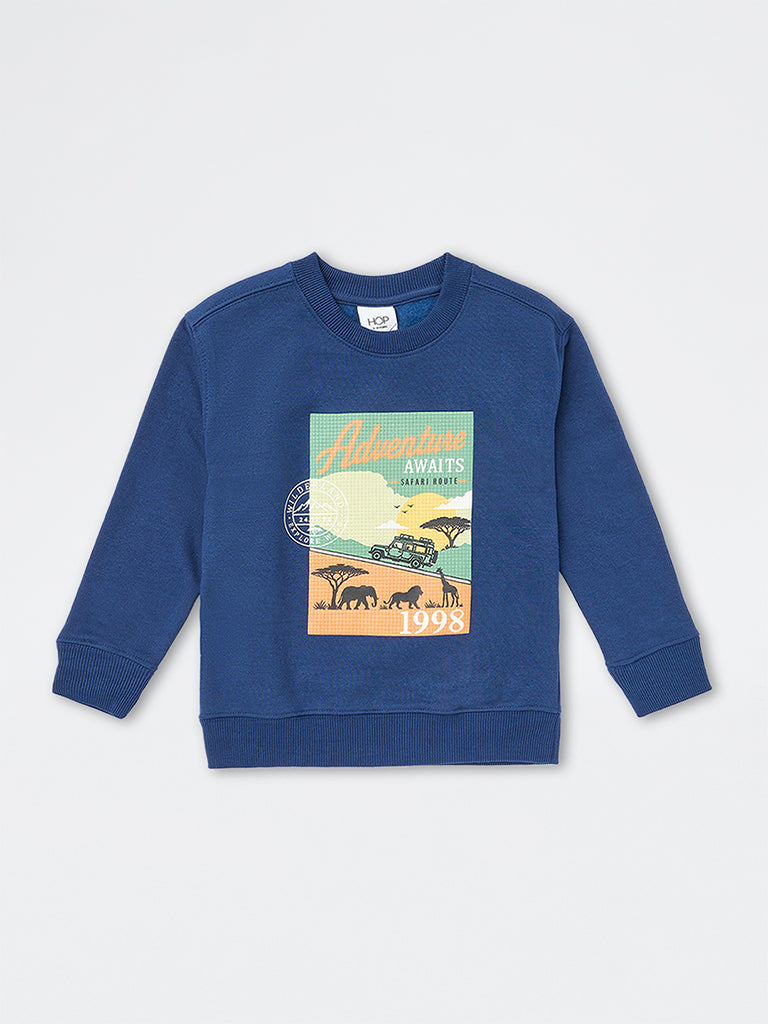 HOP Kids Boys Navy Safari-Theme Cotton-Blend Sweatshirt