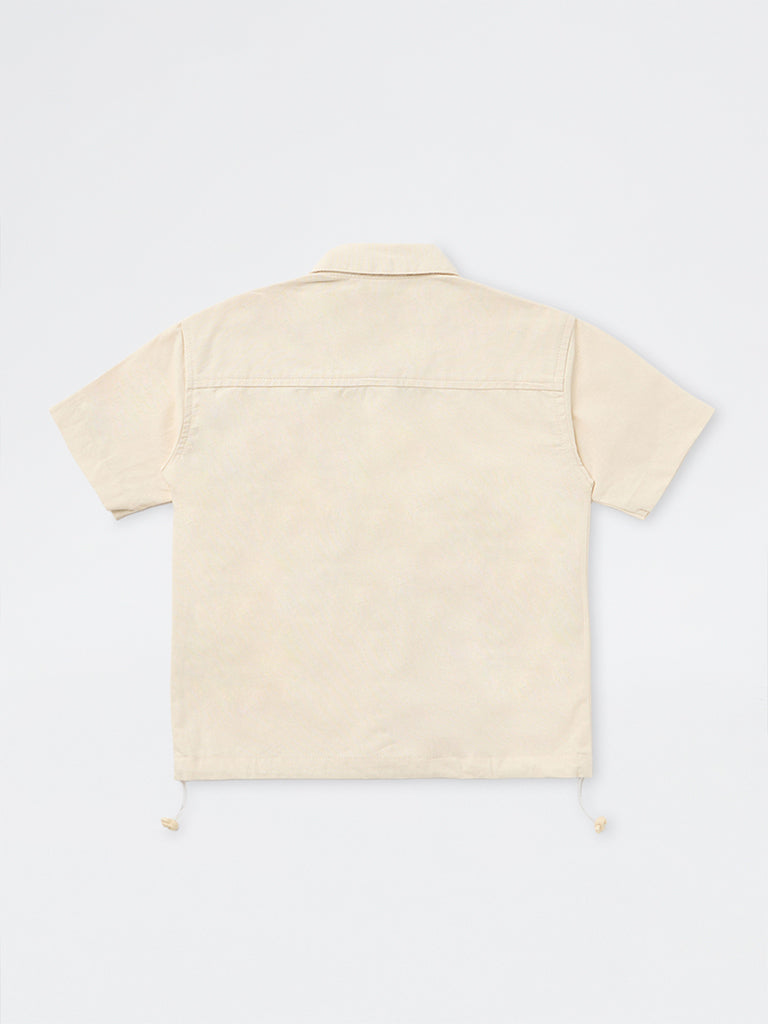 HOP Kids Boys Cream Safari-Theme Cotton Shirt
