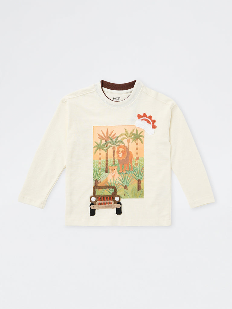 HOP Kids Boys Off-White Safari-Theme Cotton T-Shirt