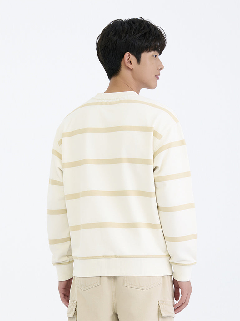 Boys Light Beige Graphic Printed Cotton-Blend Sweatshirt