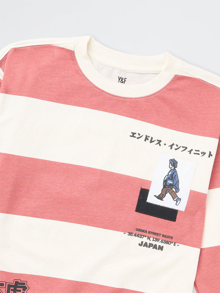 Boys Coral Striped Cotton-Blend Sweatshirt