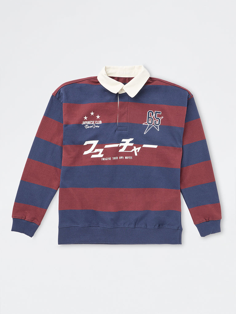 Boys Navy Striped Cotton Sweatshirt