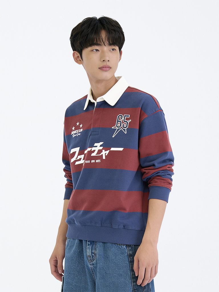 Boys Navy Striped Cotton Sweatshirt