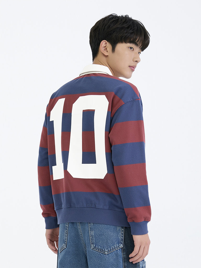 Boys Navy Striped Cotton Sweatshirt