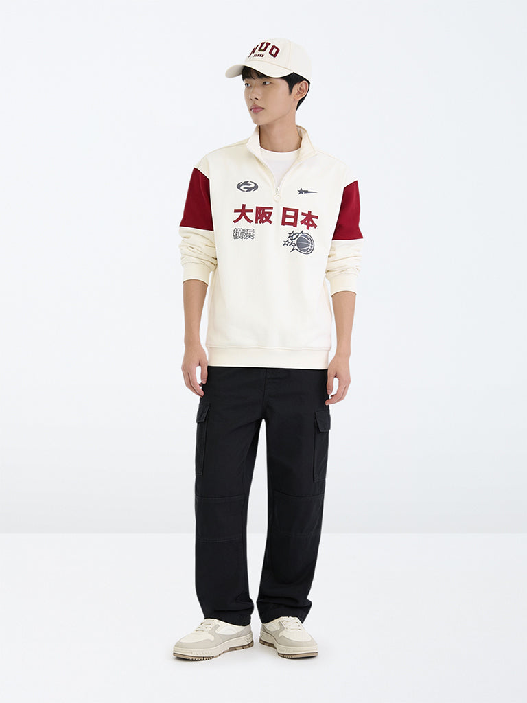Boys Off-White Printed Quarter-Zip Cotton-Blend Sweatshirt