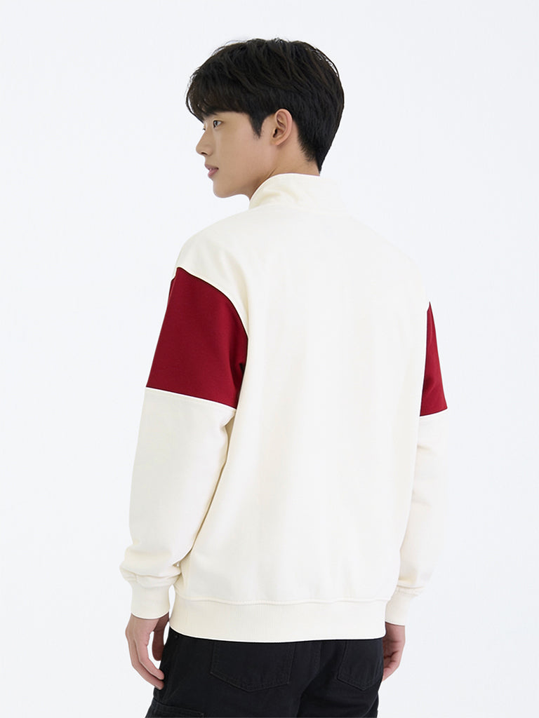 Boys Off-White Printed Quarter-Zip Cotton-Blend Sweatshirt