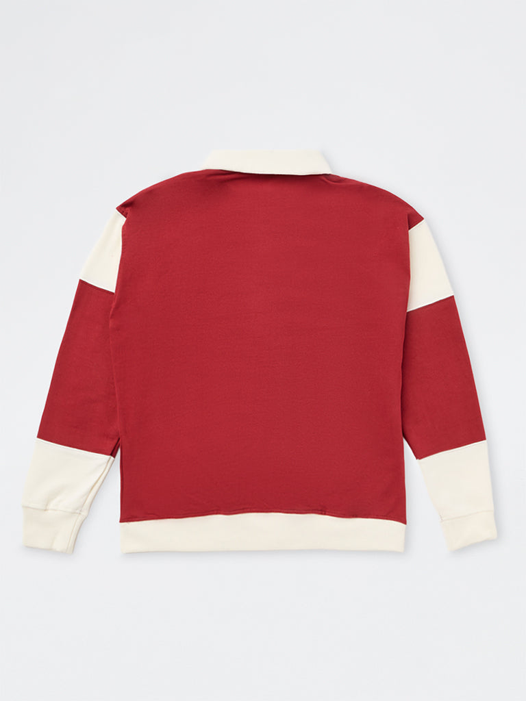 Y&F Kids Boys Red Printed Cotton Sweatshirt
