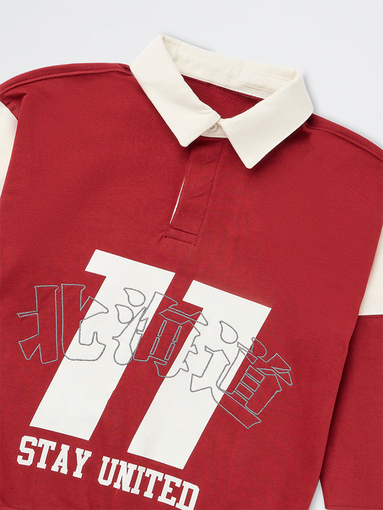 Y&F Kids Boys Red Printed Cotton Sweatshirt