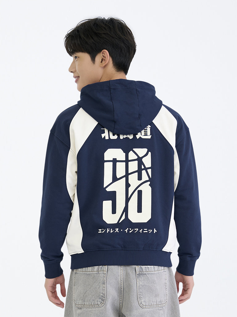 Y&F Kids Boys Navy Printed Cotton Hoodie