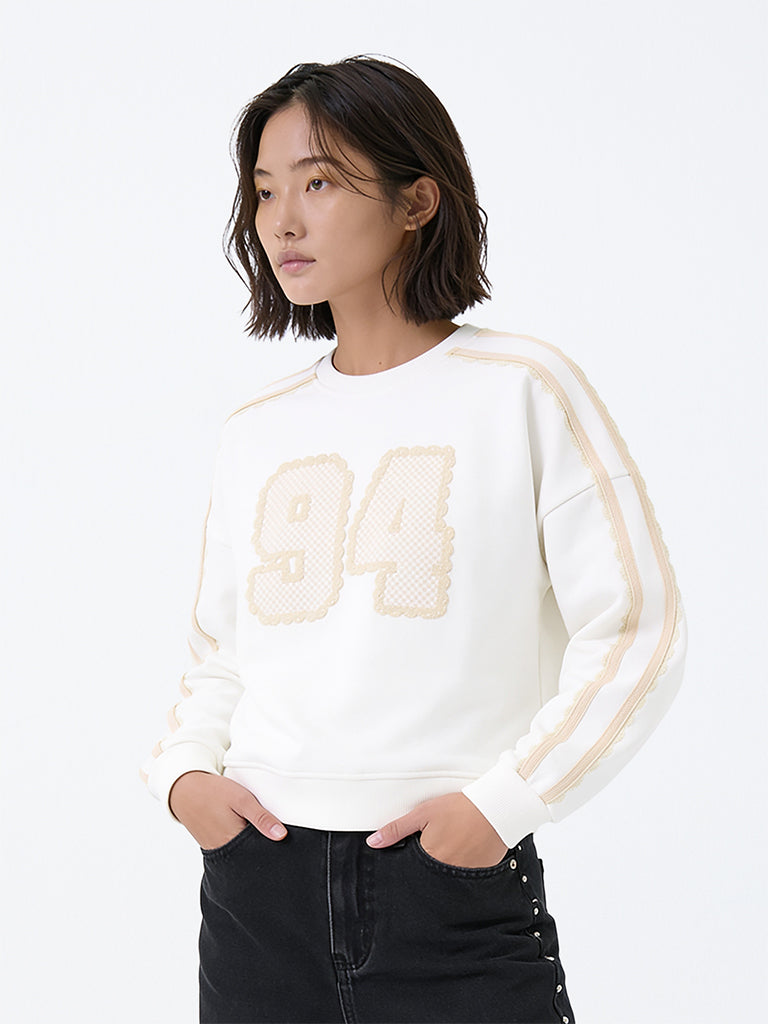Girls Off-White Numerical Embroidered Cotton-Blend Sweatshirt