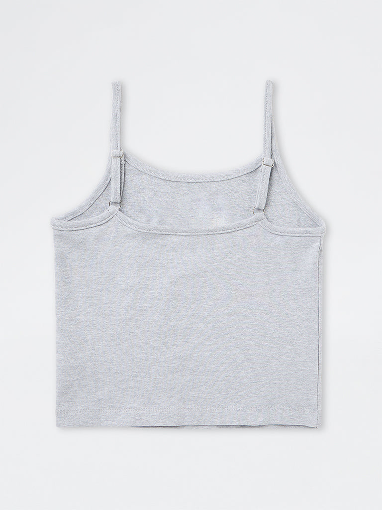 Girls Grey Butterfly Embroidered Cotton-Blend Top