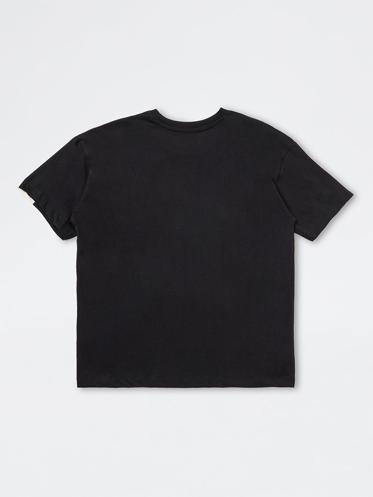 Girls Black Numerical Printed Cotton T-Shirt