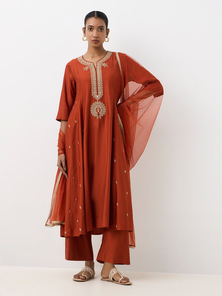 Vark Rust Embroidered Anarkali Ethnic Set