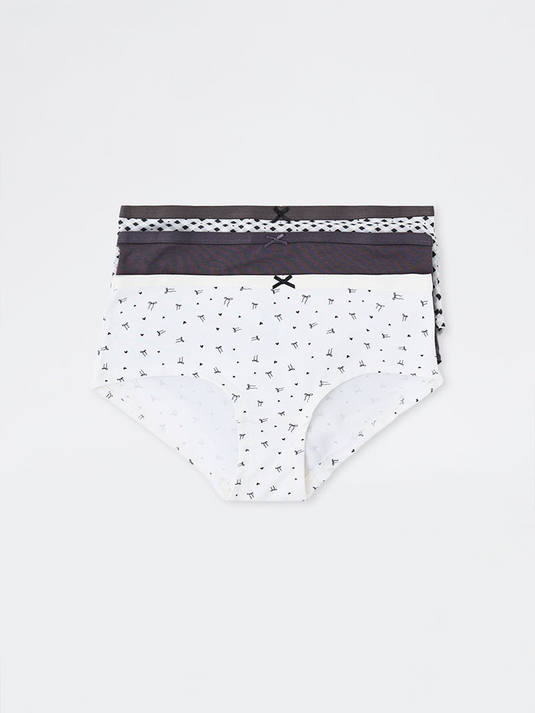 Wunderlove Black Printed Cotton-Blend Low-Rise Briefs - Pack of 3