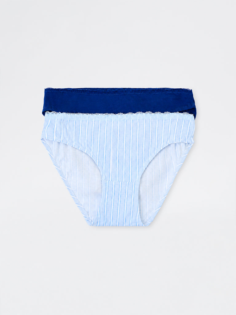 Superstar Blue Cotton-Blend Bikini Briefs - Pack of 2