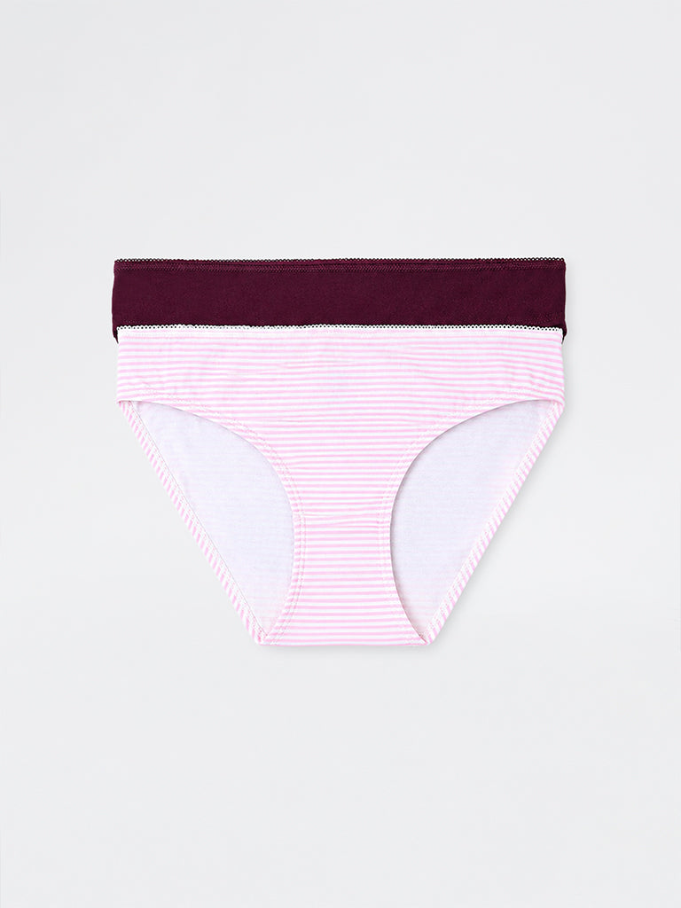 Superstar Wine Cotton-Blend Bikini Briefs - Pack of 2